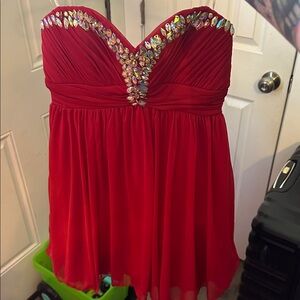 My Michelle Red Strapless Prom Dress with Gold Rhinestones